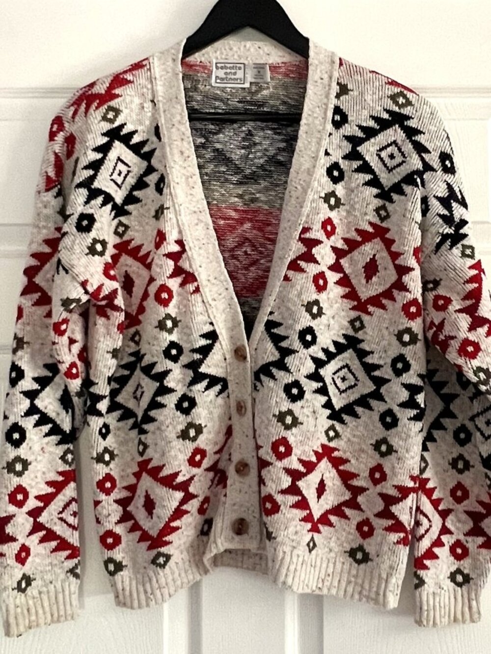 Babette and Partners Aztec cardigan sweater M 100% cotton southwestern boho